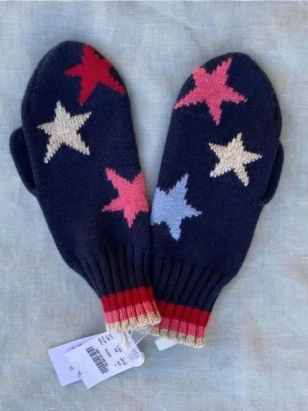 NWT Crewcuts navy pink star cotton wool blend mittens